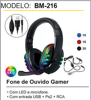 Fone de Ouvido Gamer 50PCS/CX Unid.CX:30,00