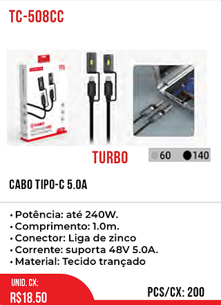 CABO TIPO-C 5.0A 200pç=18,5$