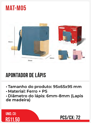 APONTADOR DE LÁPIS 72pç=11,5$