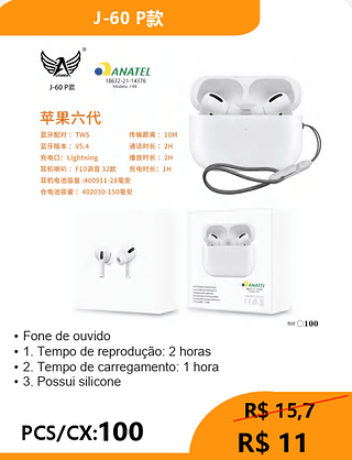 FONE BLUETOOTH PCS/CX:100 R$11