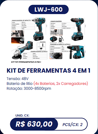 KIT DE FERRAMENTAS 4 EM 1 UNID. CX: R$ 630,00 PCS/CX: 2