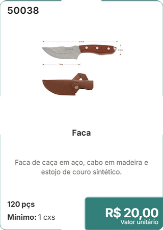 Faca 120 pçs R$ 20.00