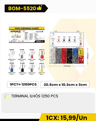 TERMINAL ILHÓS 1250 PCS CX: 100PCS 1CX: 15,99/Un