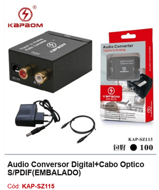 Áudio Conversor Digital+Cabo Óptico S/PDIF R$ 15,3 PCS/CX:100