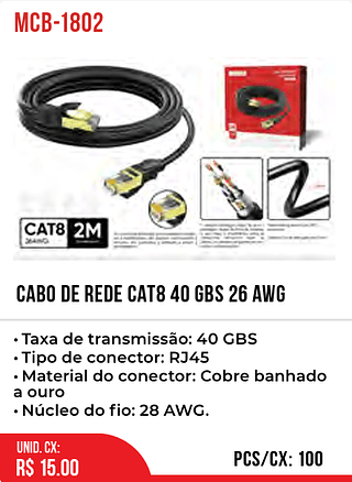 CABO DE REDE CAT8 40 GBS 26 AWG 100pç=15$