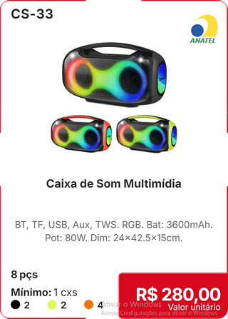 Caixa de Som Multimídia 8 pçs R$ 280.00