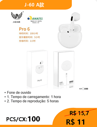 FONE BLUETOOTH PCS/CX:100 R$11