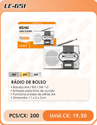 RÁDIO DE BOLSO 200PÇ=19,5$