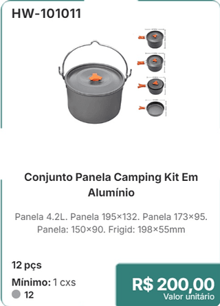 Conjunto Panela Camping Kit Em Alumínio 12 pçs R$ 200,00