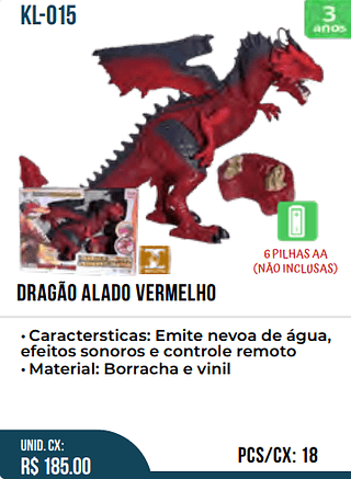 DRAGAO ALADO VERMELHO UNID.CX:RS 185.00 PCS/CX:18