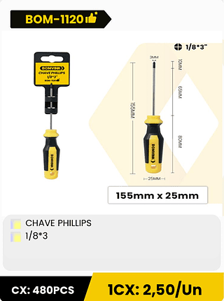 CHAVE PHILLIPS 1/8*3 CX: 480PCS 1CX: 2,50/Un