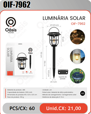 LUMINARIA SOLAR PCS/CX: 60 Unid.CX: 21,00