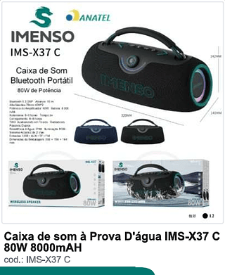 Caixa de som a Prova D'agua 80W 8000mAH R$247,5 PC/CX 12