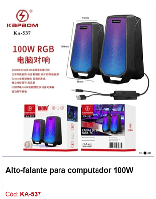 Alto-falante para computador 100W R$52,2 PCS/CX:30