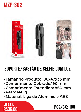 Suporte/Bastão De Selfie Com Luz 100pç=36$