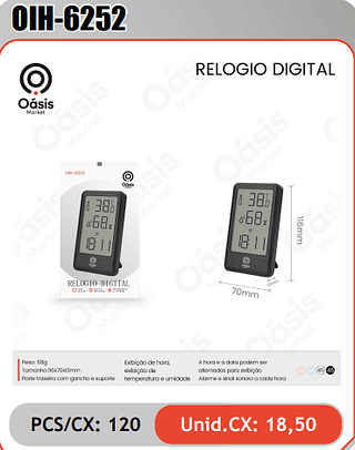 RELOGIO DIGITAL PCS/CX: 120 Unid.CX: 18,50