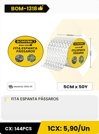 FITA ESPANTA PÁSSAROS CX: 144PCS 1CX: 5,90/Un