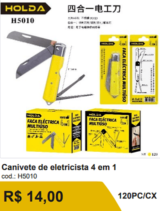Canivete de eletricista 4 em 1 R$ 12.60 120PC/CX