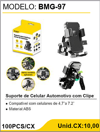 Suporte de Celular Automotivo com Clipe 100PCS/CX Unid.CX:10,00