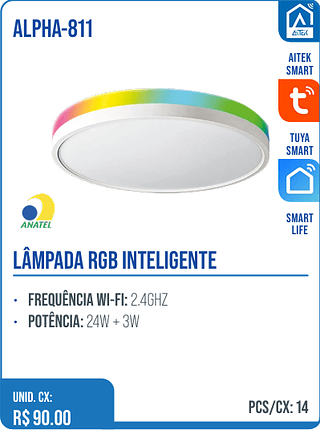 LÂMPADA RGB INTELIGENTE UNID. CX: R$ 90.00 PCS/CX: 14