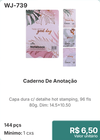 Caderno De Anotação 144 pçs R$ 6.50