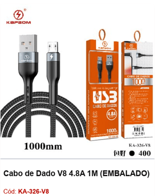 Cabo de Dado V8 4.8A 1M R$ 2,88 PCS/Cx:400