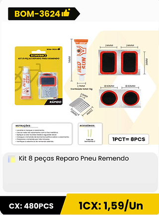 Kit 8 peças Reparo Pneu Remendo CX: 480PCS 1CX: 1,59/Un