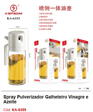 Spray Pulverizador Galheteiro Vinagre e Azeite R$ 31,5 PCS/CX: 50