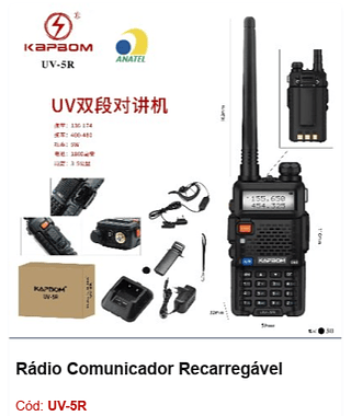 Rádio Comunicador Recarregável R$ 76,5 PCS/cx: 50