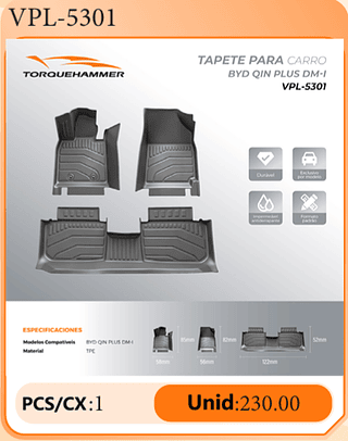 TAPETE PARA CARRO BYD QIN PLUS DM-I PCS/CX:1 Unid:230.00