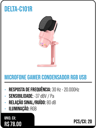 MICROFONE GAMER CONDENSADOR RGB USB UNID. CX: R$ 78.00 PCS/CX: 20