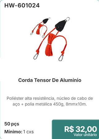 Corda Tensor De Alumínio 50 pçs R$ 32.00