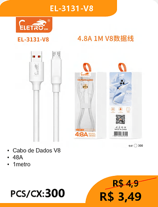 CABO V8 PCS/CX:300 R$3,49