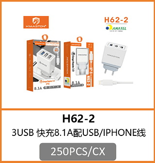 CARREGADOR LIGHTNING 3USB 250PCS/CX R$:12,29