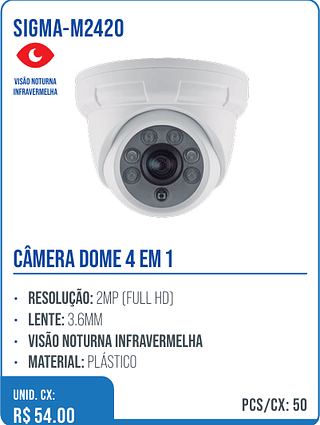 CÂMERA DOME 4 EM 1 UNID. CX: R$ 54.00 PCS/CX: 50