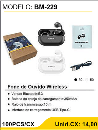 Fone de Ouvido Wireless 100PCS/CX Unid.CX: 14,00