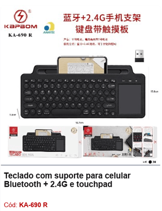 Teclado com suporte para celular Bluetooth + 2.4G e touchpad R$61,2 PCS/CX:30