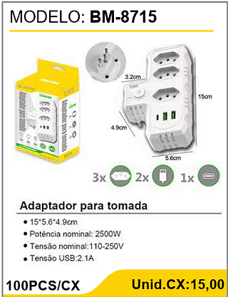 Adaptador para tomada 100PCS/CX Unid.CX:15,00
