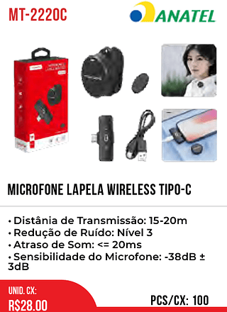 Microfone Lapela Wireless Tipo-c 100pç=28$