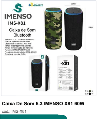 Caixa De Som 5.3 IMENSO 60W R$135 PC/CX 10