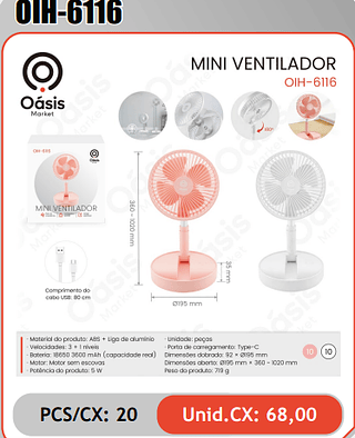 MINI VENTILADOR PCS/CX: 20 Unid.CX: 68,00
