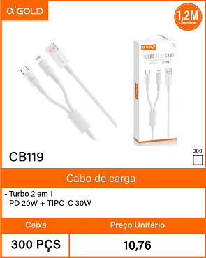 Cabo de carga - Caixa 300 PCS Preco Unitario 10,76