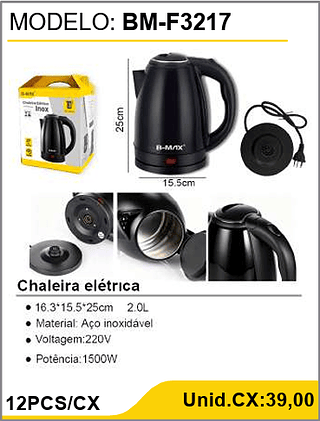 Chaleira elétrica 12PCS/CX Unid.CX:39,00