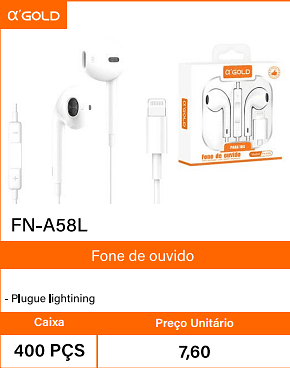 Fone de ouvido - Plugue lightining Caixa 400 PCS Preco Unitario 7,60