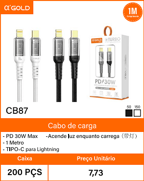 Cabo de carga - Caixa 200 PCS Preco Unitario 7,73