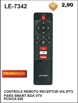 CONTROLE REMOTO RECEPTOR VIA IPTV PARA SMART BOX VTV 200pç=2,9$