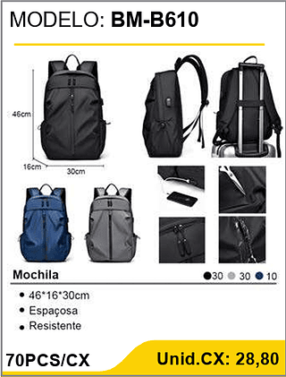 Mochila 70PCS/CX Unid.CX: 28,80