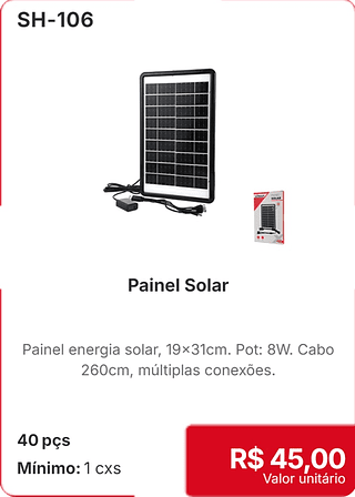 Painel Solar 40 pçs R$ 45,00
