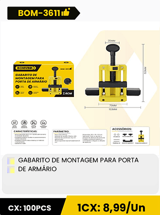 GABARITO DE MONTAGEM PARA PORTA DE ARMÁRIO CX: 100PCS 1CX: 8,99/Un