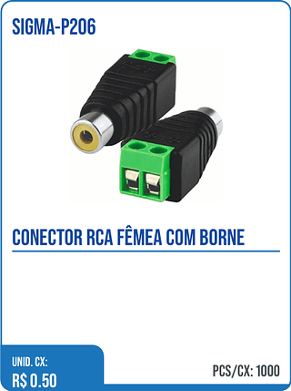 CONECTOR RCA FÊMEA COM BORNE UNID. CX: R$ 0.50 PCS/CX: 1000